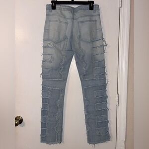 “stacked jeans” Light Wash Distressed Patchwork Jeans